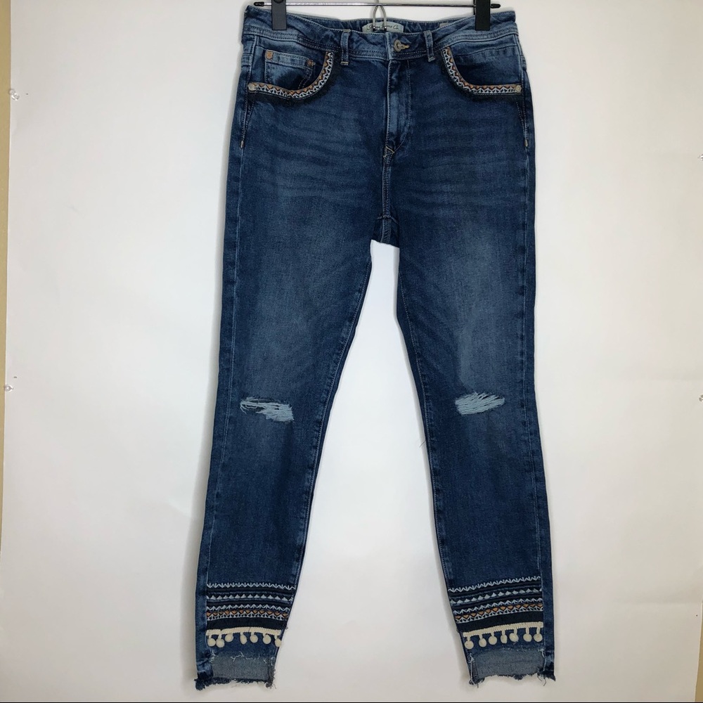 MAVI JEANS CO Tess High-rise skinny jean distressed and dingle ball trim…